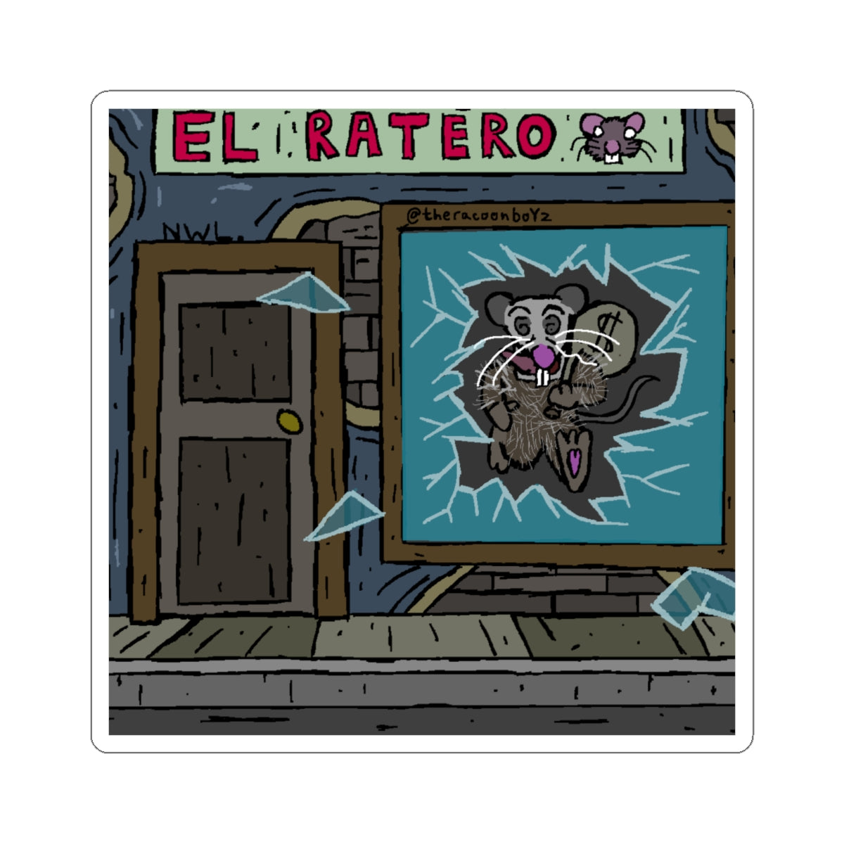 Ratero Poster Kiss-Cut Sticker — Retro Street Art Rat Character Sticker