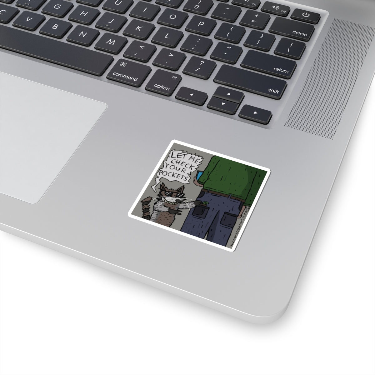 Raccoon Pocket-Pick Sticker — Funny "Let Me Check Your Pockets" Kiss-Cut Decal
